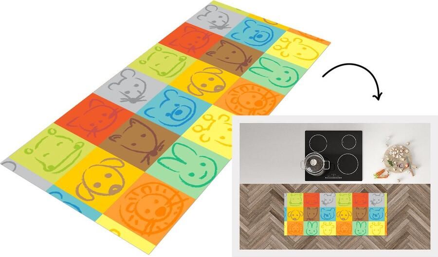 KitchenYeah Keukenloper Loper keuken Dieren Patronen Kinderen Regenboog 120x50 cm Keukenloper vinyl
