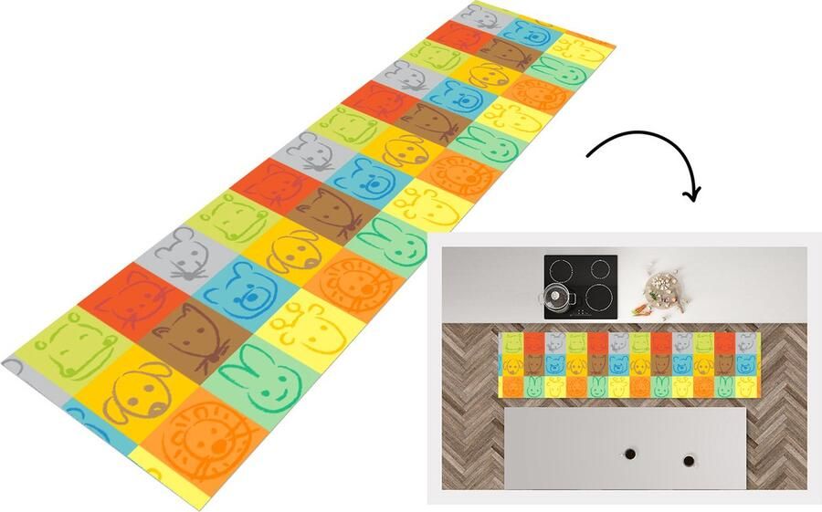 KitchenYeah Keukenloper Loper keuken Dieren Patronen Kinderen Regenboog 200x50 cm Keukenloper vinyl