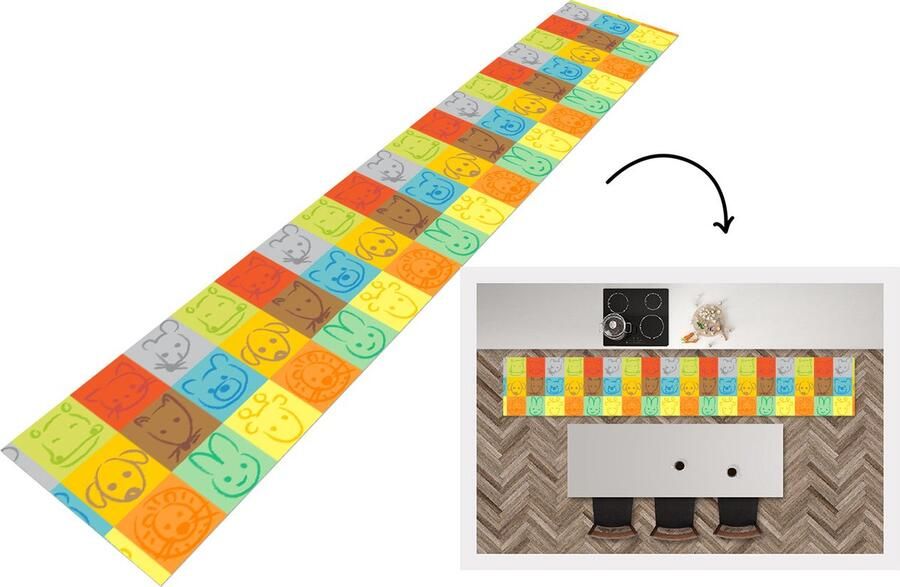 KitchenYeah Keukenloper Loper keuken Dieren Patronen Kinderen Regenboog 300x50 cm Keukenloper vinyl
