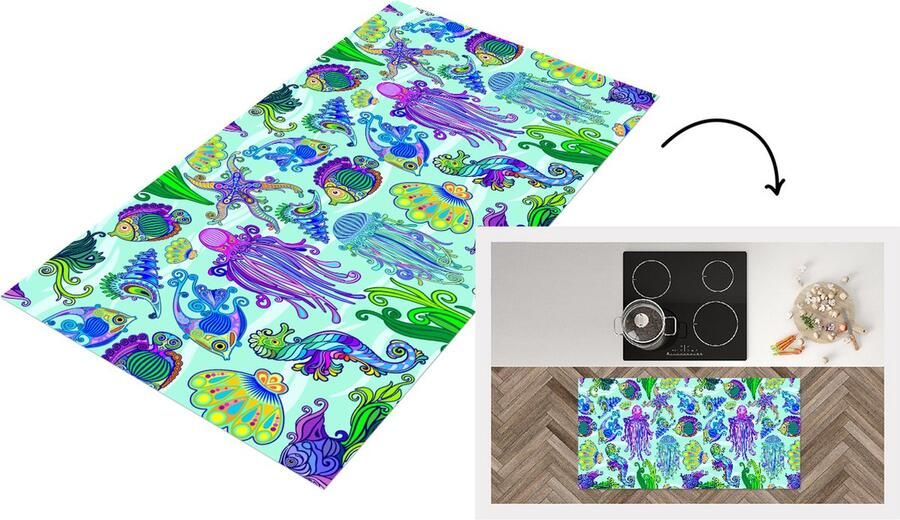 KitchenYeah Keukenloper Loper keuken Dieren Regenboog Vissen Patronen 120x60 cm Keukenloper vinyl