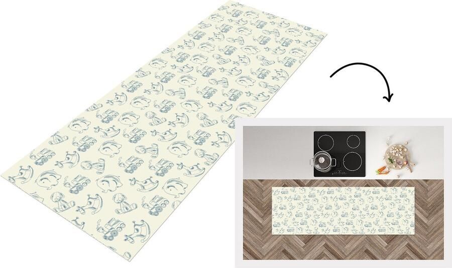 KitchenYeah Keukenloper Loper keuken Dieren Speelgoed Patroon 150x50 cm Keukenloper vinyl
