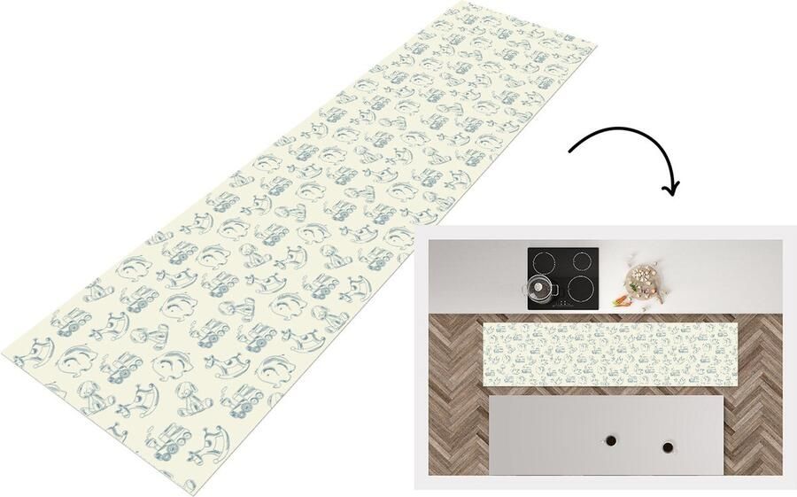KitchenYeah Keukenloper Loper keuken Dieren Speelgoed Patroon 240x60 cm Keukenloper vinyl