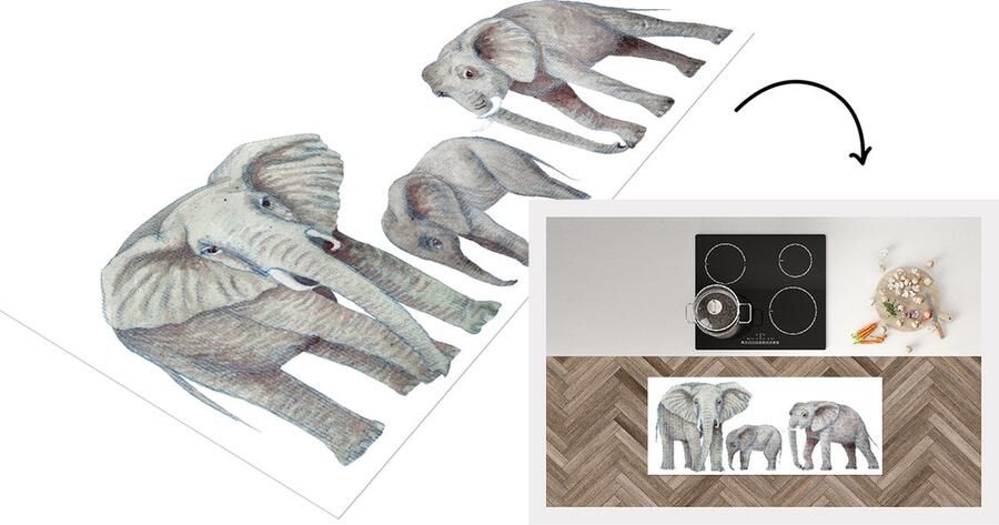 KitchenYeah Keukenloper Loper keuken Dieren Waterverf Afrika 120x50 cm Keukenloper vinyl