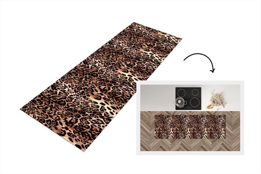 KitchenYeah Keukenloper Loper keuken Dierenprint Luipaard Design Luxe 150x50 cm Keukenloper vinyl