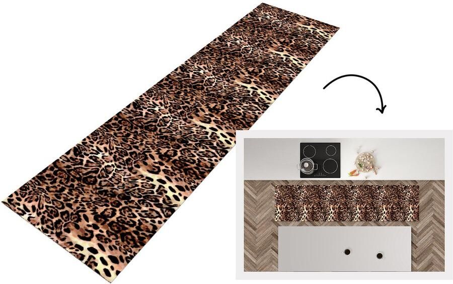 KitchenYeah Keukenloper Loper keuken Dierenprint Luipaard Design Luxe 240x60 cm Keukenloper vinyl