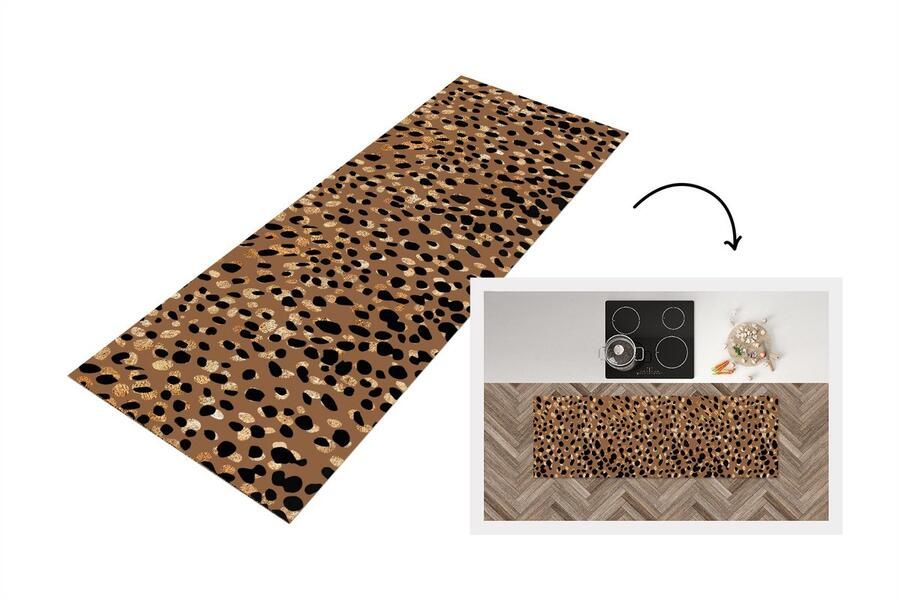 KitchenYeah Keukenloper Loper keuken Dierenprint Luipaard Goud Bruin 180x60 cm Keukenloper vinyl
