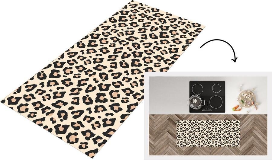 KitchenYeah Keukenloper Loper keuken Dierenprint Luipaard Wit 120x50 cm Keukenloper vinyl