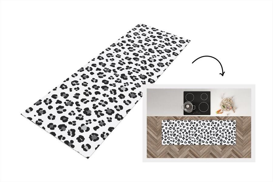 KitchenYeah Keukenloper Loper keuken Dierenprint Panter Grijs Zwart 150x50 cm Keukenloper vinyl