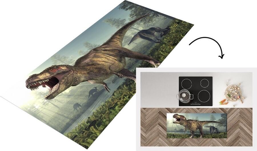 KitchenYeah Keukenloper Loper keuken Dino Gras Tekening 120x50 cm Keukenloper vinyl