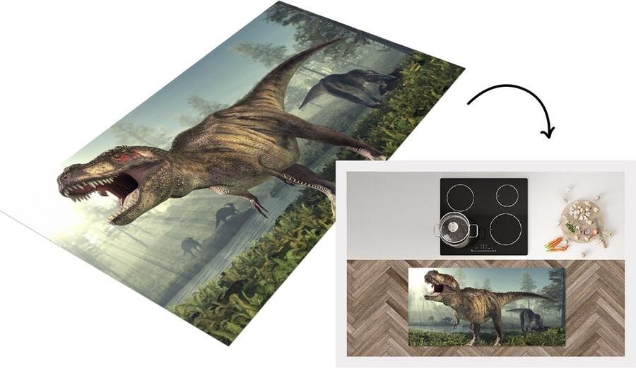 KitchenYeah Keukenloper Loper keuken Dino Gras Tekening 120x60 cm Keukenloper vinyl