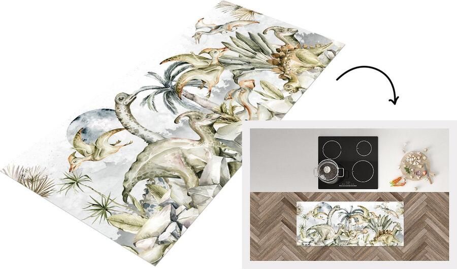 KitchenYeah Keukenloper Loper keuken Dino Jungle Decoratie Kinderen 120x50 cm Keukenloper vinyl