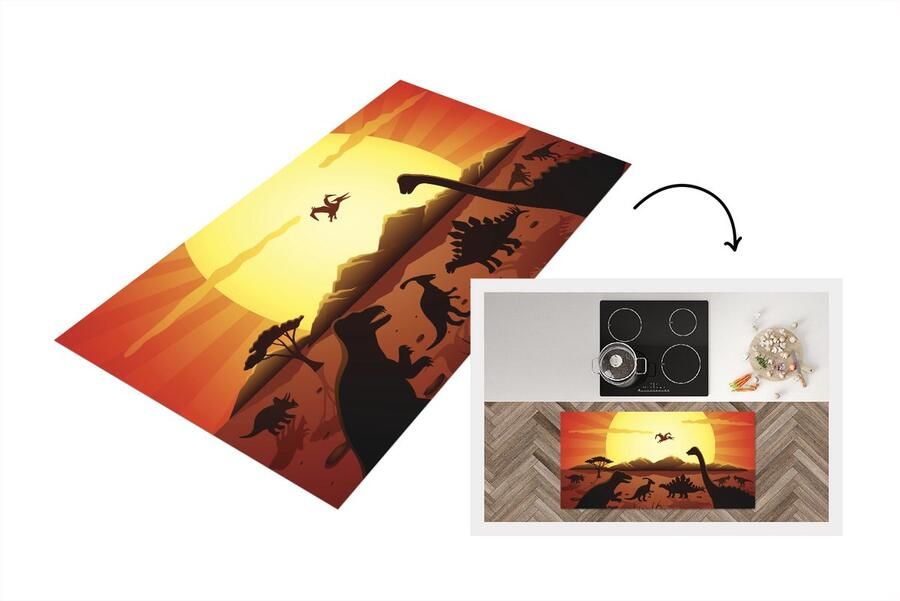 KitchenYeah Keukenloper Loper keuken Dino Zon Natuur Tekening 120x60 cm Keukenloper vinyl