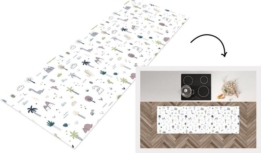 KitchenYeah Keukenloper Loper keuken Dinosaurus Bomen Patronen 150x50 cm Keukenloper vinyl