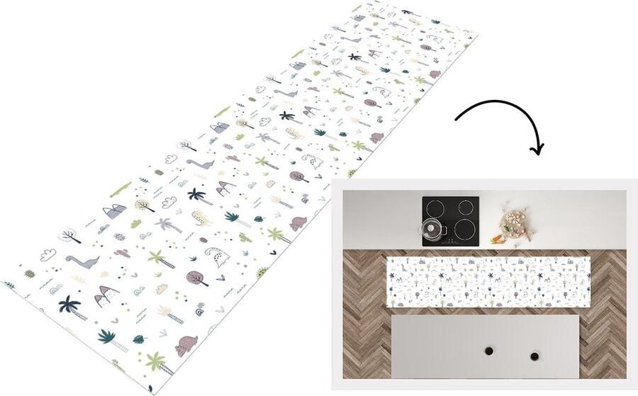 KitchenYeah Keukenloper Loper keuken Dinosaurus Bomen Patronen 240x60 cm Keukenloper vinyl