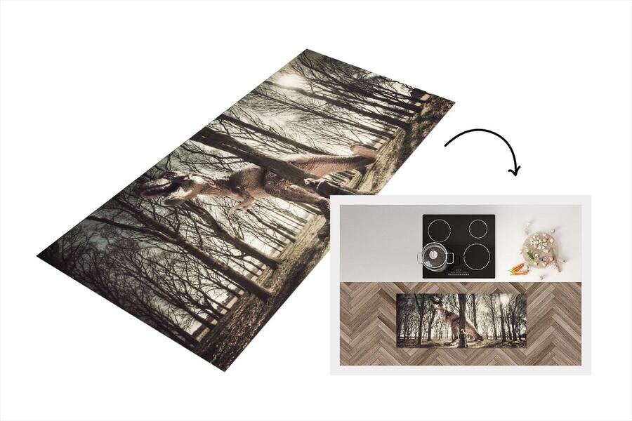 KitchenYeah Keukenloper Loper keuken Dinosaurus Bos Boom 120x50 cm Keukenloper vinyl