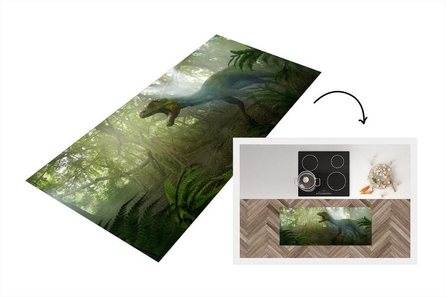 KitchenYeah Keukenloper Loper keuken Dinosaurus Jungle Planten 120x50 cm Keukenloper vinyl