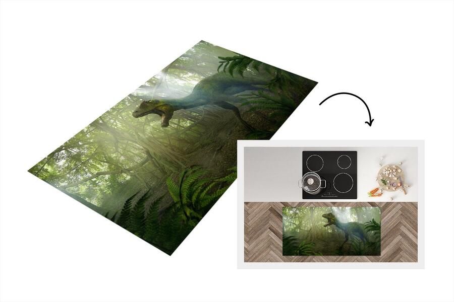 KitchenYeah Keukenloper Loper keuken Dinosaurus Jungle Planten 120x60 cm Keukenloper vinyl