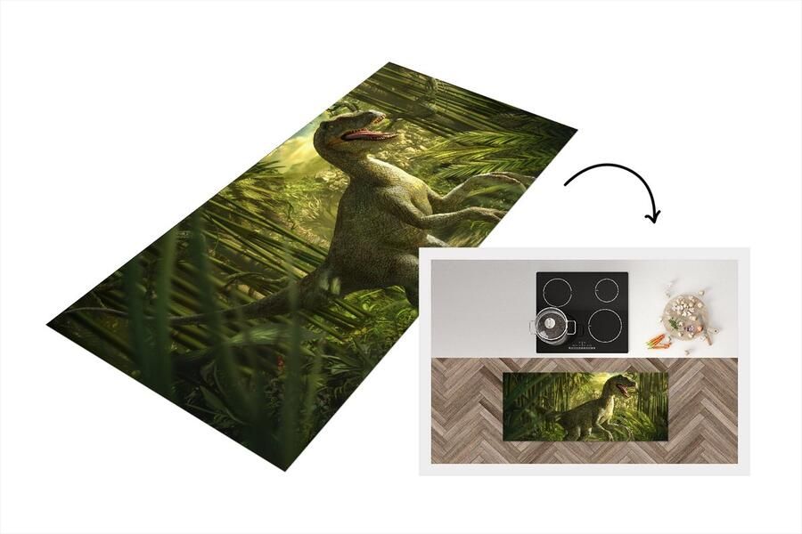 KitchenYeah Keukenloper Loper keuken Dinosaurus Planten Illustratie 120x50 cm Keukenloper vinyl