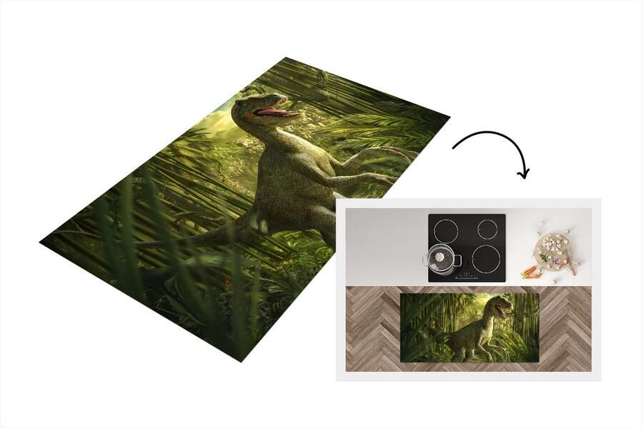 KitchenYeah Keukenloper Loper keuken Dinosaurus Planten Illustratie 120x60 cm Keukenloper vinyl