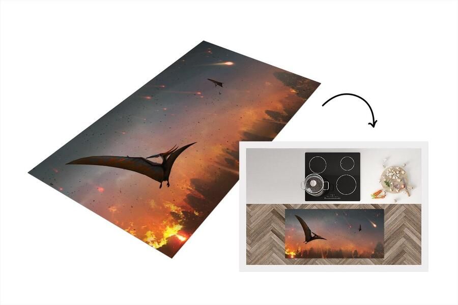 KitchenYeah Keukenloper Loper keuken Dinosaurus Stenen Lava Illustratie 120x60 cm Keukenloper vinyl