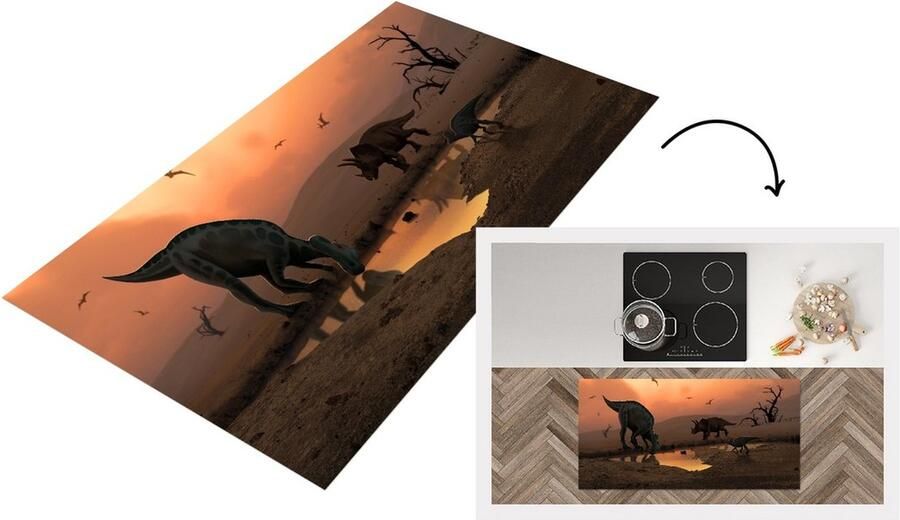KitchenYeah Keukenloper Loper keuken Dinosaurus Wilde dieren Tekening 120x60 cm Keukenloper vinyl