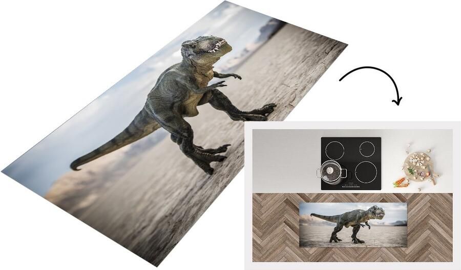 KitchenYeah Keukenloper Loper keuken Dinosaurus Stenen Zand 120x50 cm Keukenloper vinyl