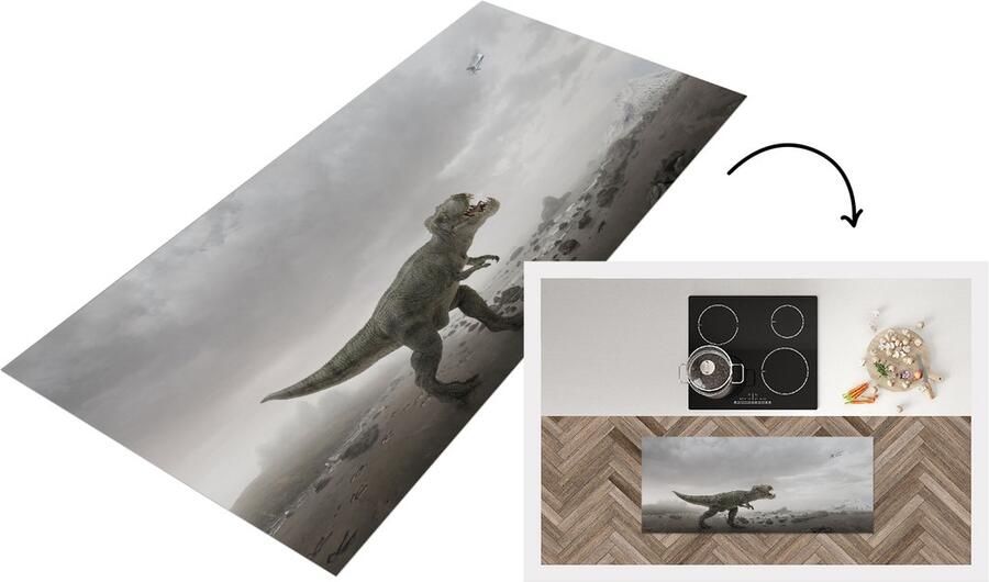 KitchenYeah Keukenloper Loper keuken Dinosaurus Zand Wolken 120x50 cm Keukenloper vinyl