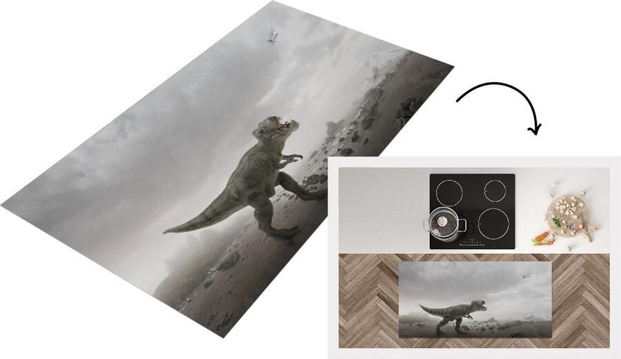 KitchenYeah Keukenloper Loper keuken Dinosaurus Zand Wolken 120x60 cm Keukenloper vinyl