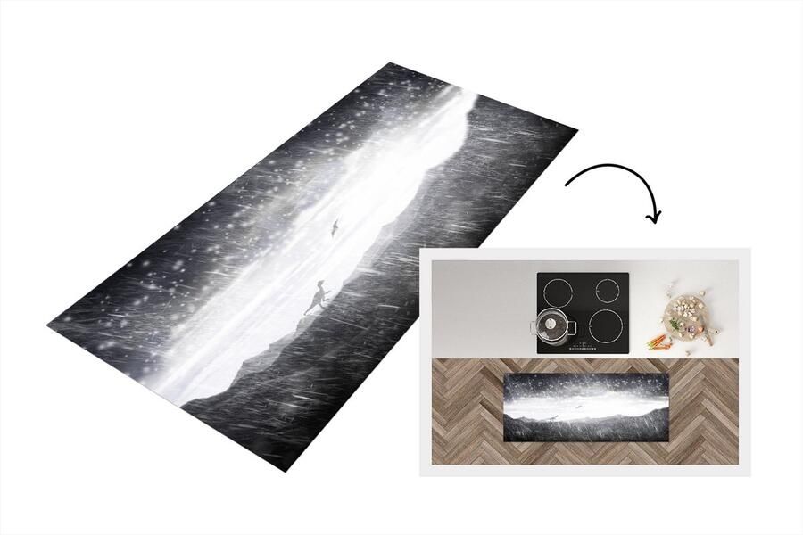 KitchenYeah Keukenloper Loper keuken Dinosaurus Zwart Wit Regen 120x50 cm Keukenloper vinyl