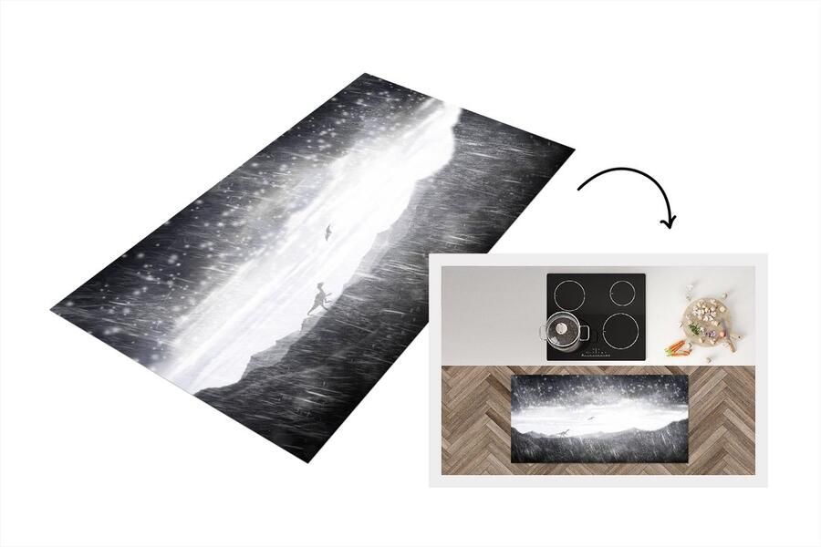 KitchenYeah Keukenloper Loper keuken Dinosaurus Zwart Wit Regen 120x60 cm Keukenloper vinyl