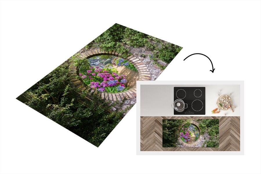 KitchenYeah Keukenloper Loper keuken Doorkijk Bloemen Hortensia Zomer 120x60 cm Keukenloper vinyl