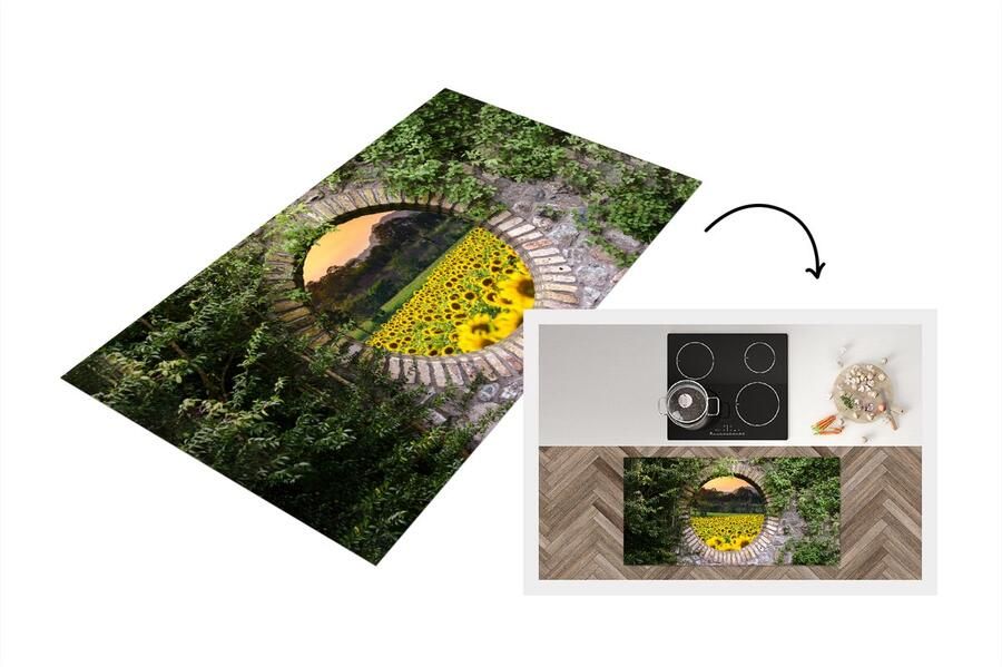 KitchenYeah Keukenloper Loper keuken Doorkijk Bloemen Zonnebloem 120x60 cm Keukenloper vinyl