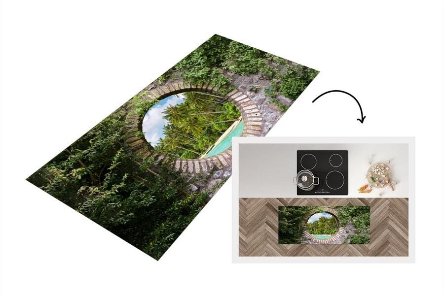 KitchenYeah Keukenloper Loper keuken Doorkijk Palm Tropisch Strand zee 120x50 cm Keukenloper vinyl