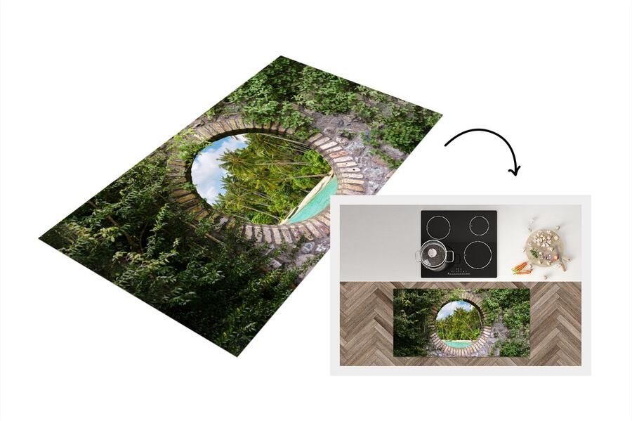 KitchenYeah Keukenloper Loper keuken Doorkijk Palm Tropisch Strand zee 120x60 cm Keukenloper vinyl