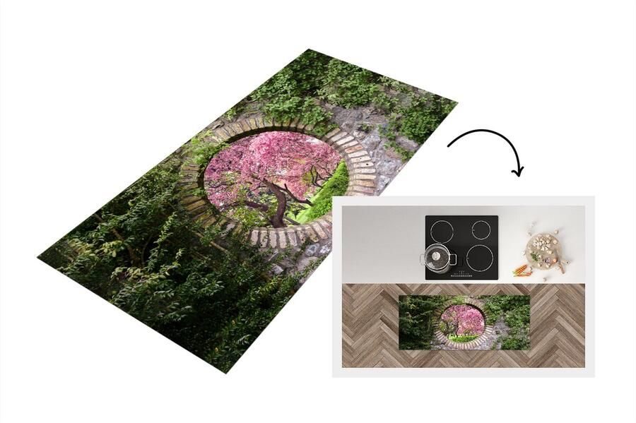 KitchenYeah Keukenloper Loper keuken Doorkijk Sakura Bloesem Japans 120x50 cm Keukenloper vinyl