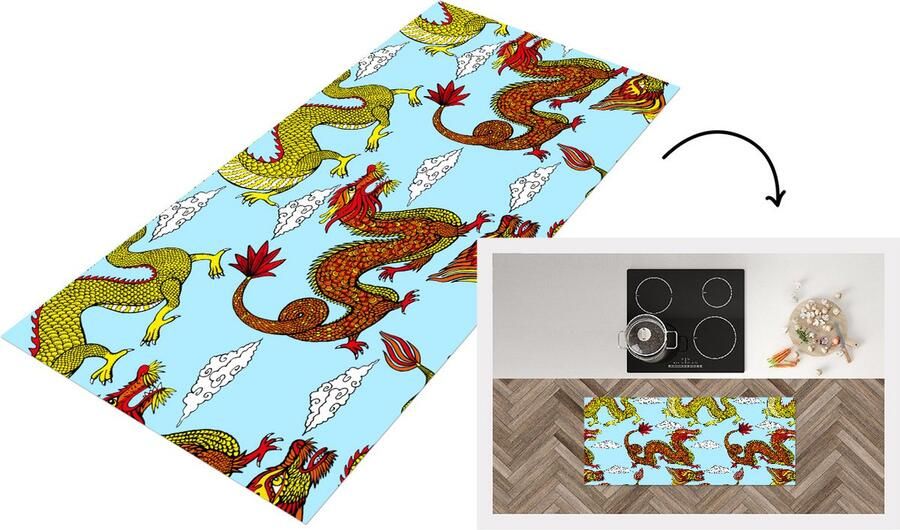 KitchenYeah Keukenloper Loper keuken Draak Chinees Patronen 120x50 cm Keukenloper vinyl