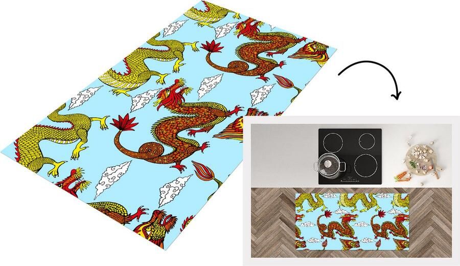 KitchenYeah Keukenloper Loper keuken Draak Chinees Patronen 120x60 cm Keukenloper vinyl
