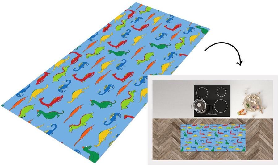 KitchenYeah Keukenloper Loper keuken Draak Dinosaurus Patronen Kinderen 120x50 cm Keukenloper vinyl