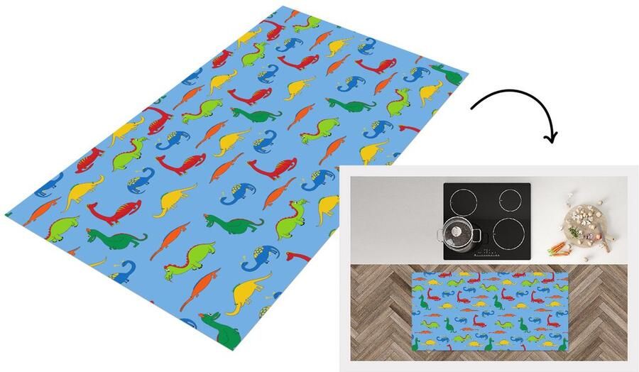 KitchenYeah Keukenloper Loper keuken Draak Dinosaurus Patronen Kinderen 120x60 cm Keukenloper vinyl