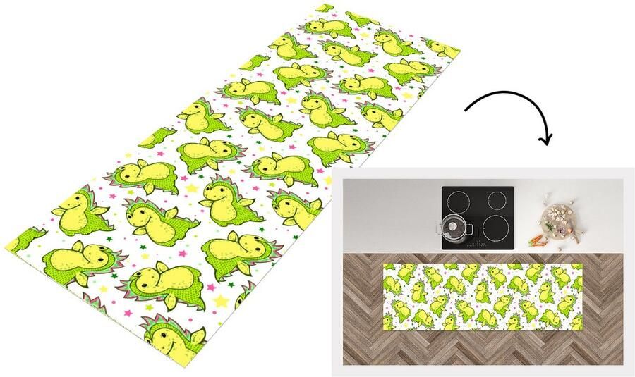 KitchenYeah Keukenloper Loper keuken Draak Jongen Sterren Regenboog Design 180x60 cm Keukenloper vinyl