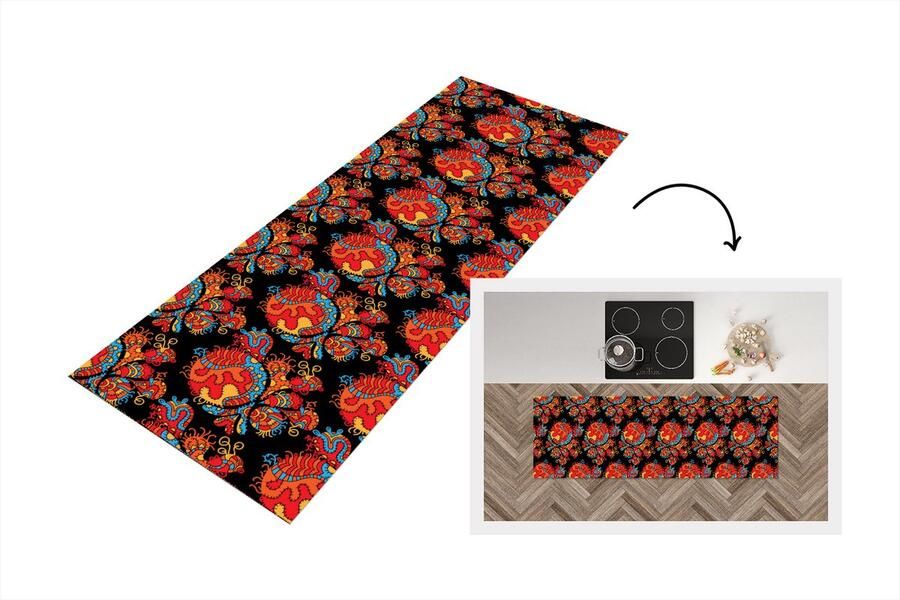 KitchenYeah Keukenloper Loper keuken Draak Patronen Oud en Nieuw 180x60 cm Keukenloper vinyl