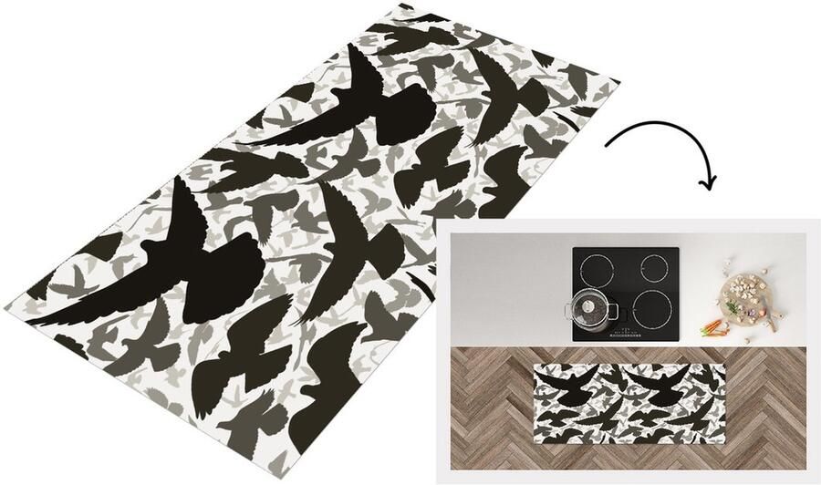 KitchenYeah Keukenloper Loper keuken Duif Vliegen Patronen Vogels 120x50 cm Keukenloper vinyl