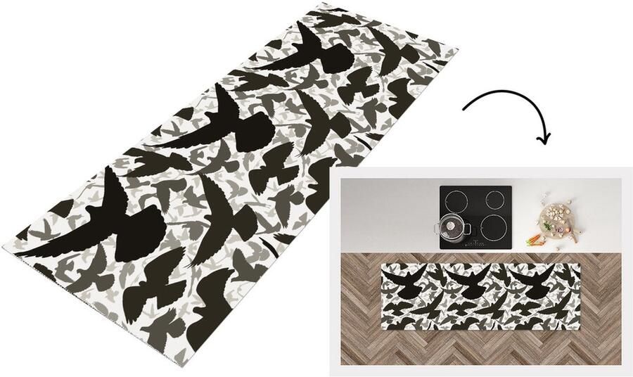 KitchenYeah Keukenloper Loper keuken Duif Vliegen Patronen Vogels 150x50 cm Keukenloper vinyl
