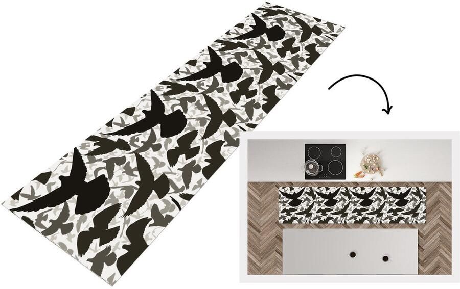 KitchenYeah Keukenloper Loper keuken Duif Vliegen Patronen Vogels 240x60 cm Keukenloper vinyl