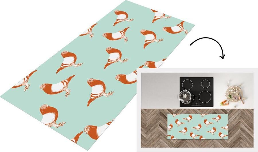 KitchenYeah Keukenloper Loper keuken Duif Vogel Patroon 120x50 cm Keukenloper vinyl