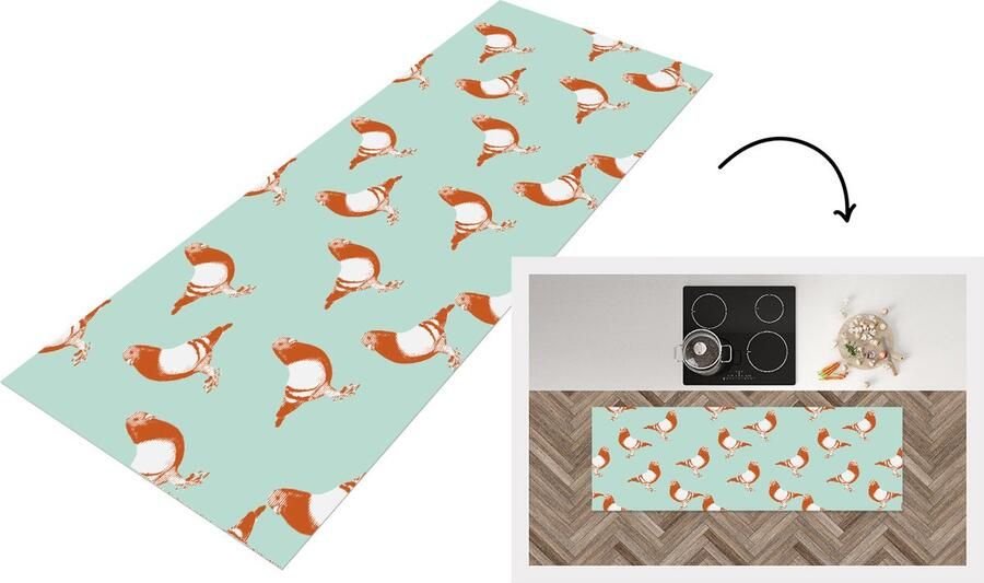 KitchenYeah Keukenloper Loper keuken Duif Vogel Patroon 180x60 cm Keukenloper vinyl