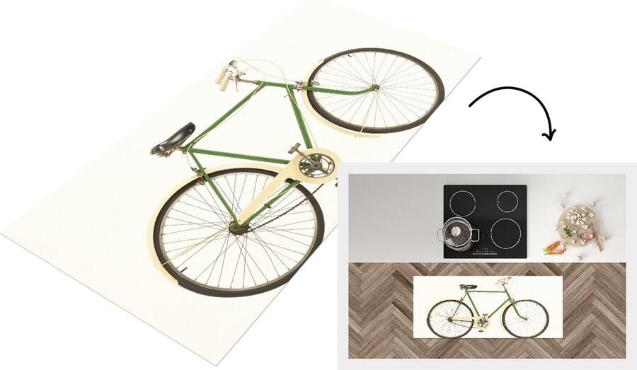 KitchenYeah Keukenloper Loper keuken Een groene unieke fiets 120x50 cm Keukenloper vinyl
