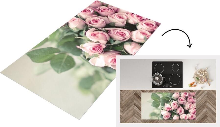 KitchenYeah Keukenloper Loper keuken Een grote boek van roze rozen ligt op een tafel. 120x60 cm Keukenloper vinyl