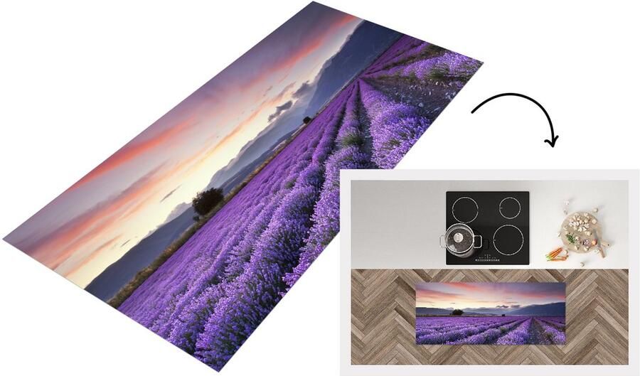 KitchenYeah Keukenloper Loper keuken Een lavendelveld bij zonsondergang 120x50 cm Keukenloper vinyl