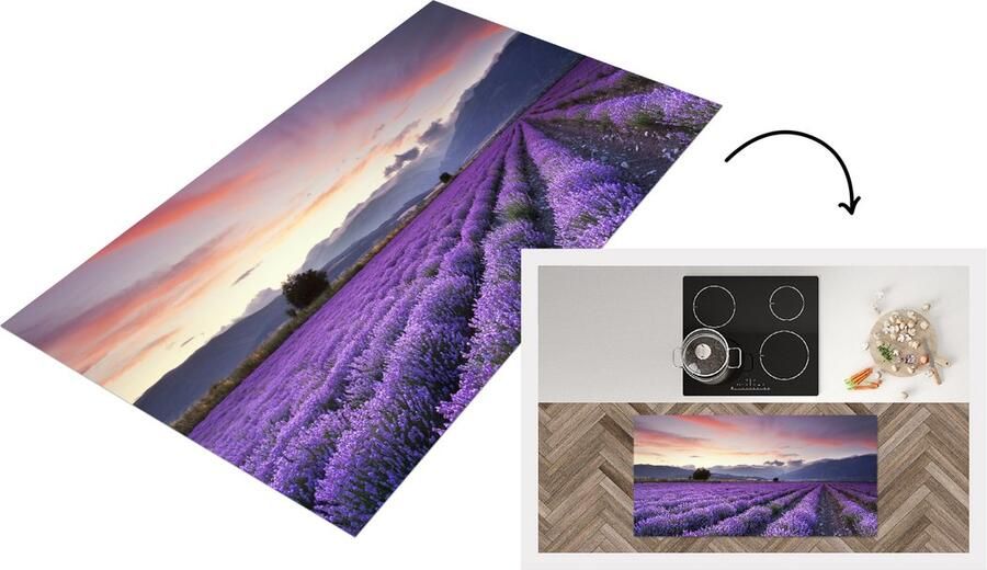 KitchenYeah Keukenloper Loper keuken Een lavendelveld bij zonsondergang 120x60 cm Keukenloper vinyl